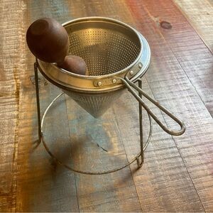 Steel Frame Cone Sieve Food Pestle & Stand Chinois Strainer Vintage China Cap